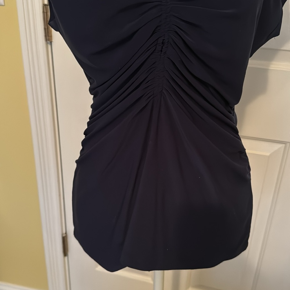 Classic Ruched V-Neck Women’s Top in Navy - Picture 3 of 8